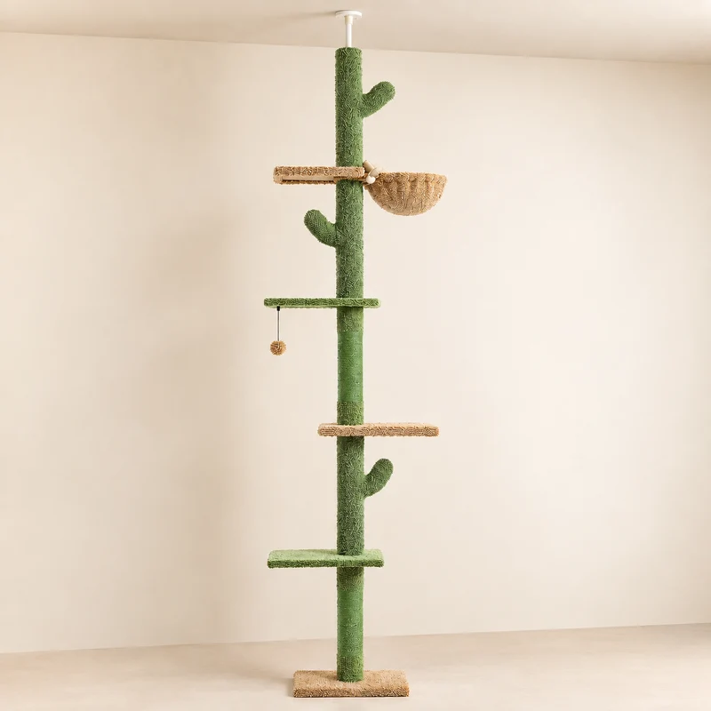Arbre à chat cactus du sol au plafond – 5 niveaux, hamac et sisal