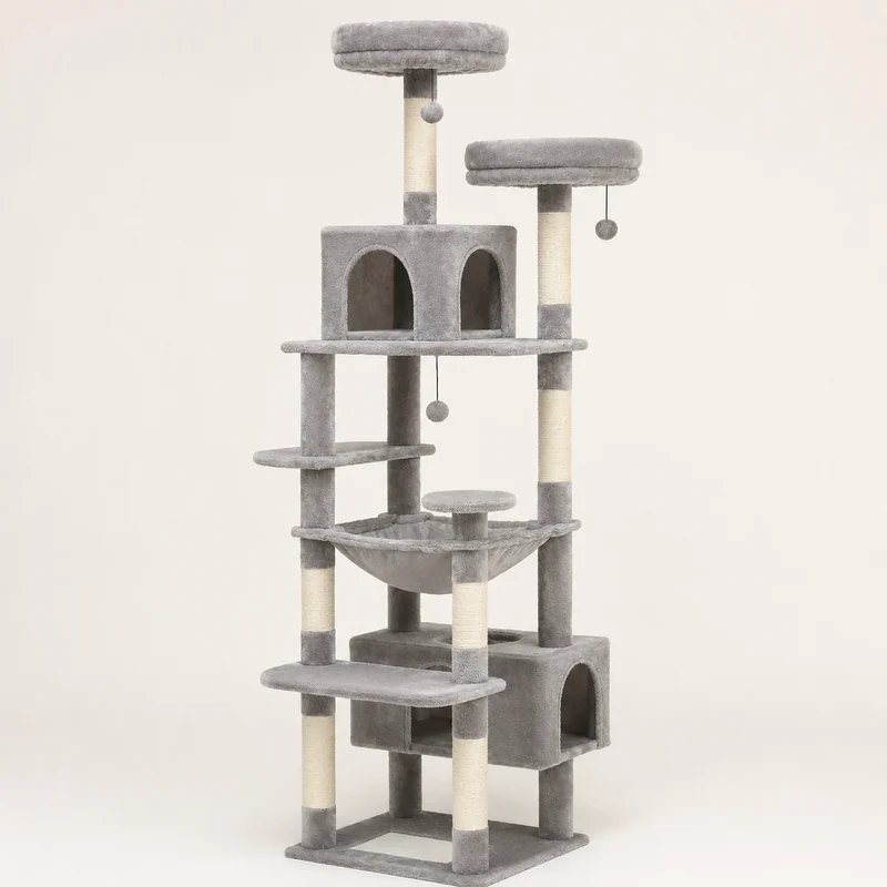Arbre à chat Maine Coon 184 cm – multi-niveaux, hamac et jeux