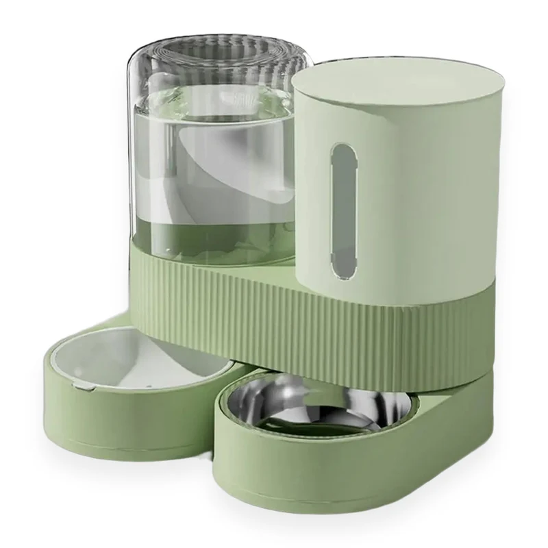 Distributeur automatique gravité 2-en-1 pour chat et chien – Croquettes + eau, bol acier inoxydable