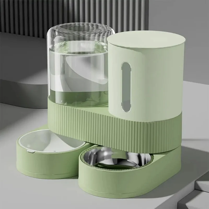 Distributeur automatique gravité 2-en-1 pour chat et chien – Croquettes + eau, bol acier inoxydable