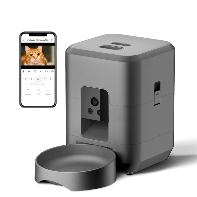 Mangeoire automatique connectée pour chat et chien – Caméra HD, WiFi & distributeur programmable 2 L