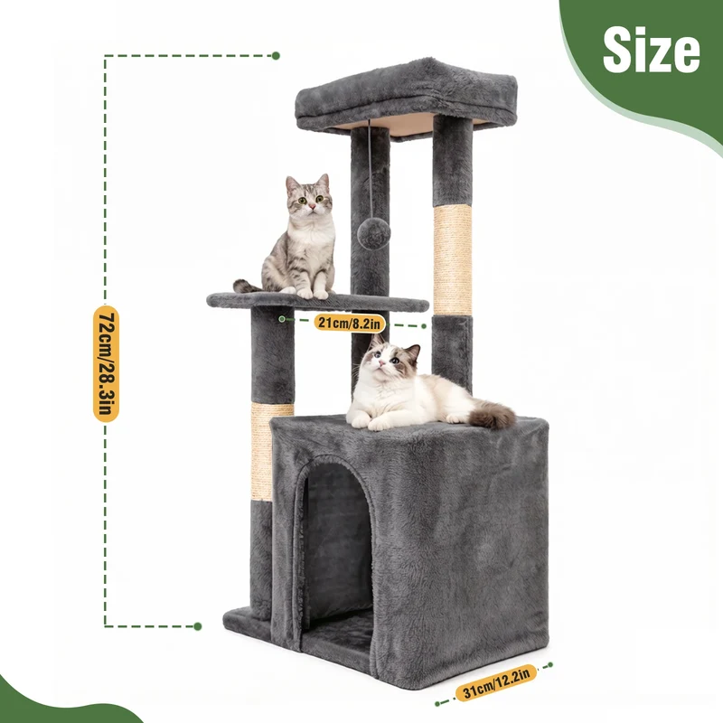 Arbre à Chat Compact 80 cm avec Double Niche et Griffoirs Sisal – Modèle "Le Petit Duplex"