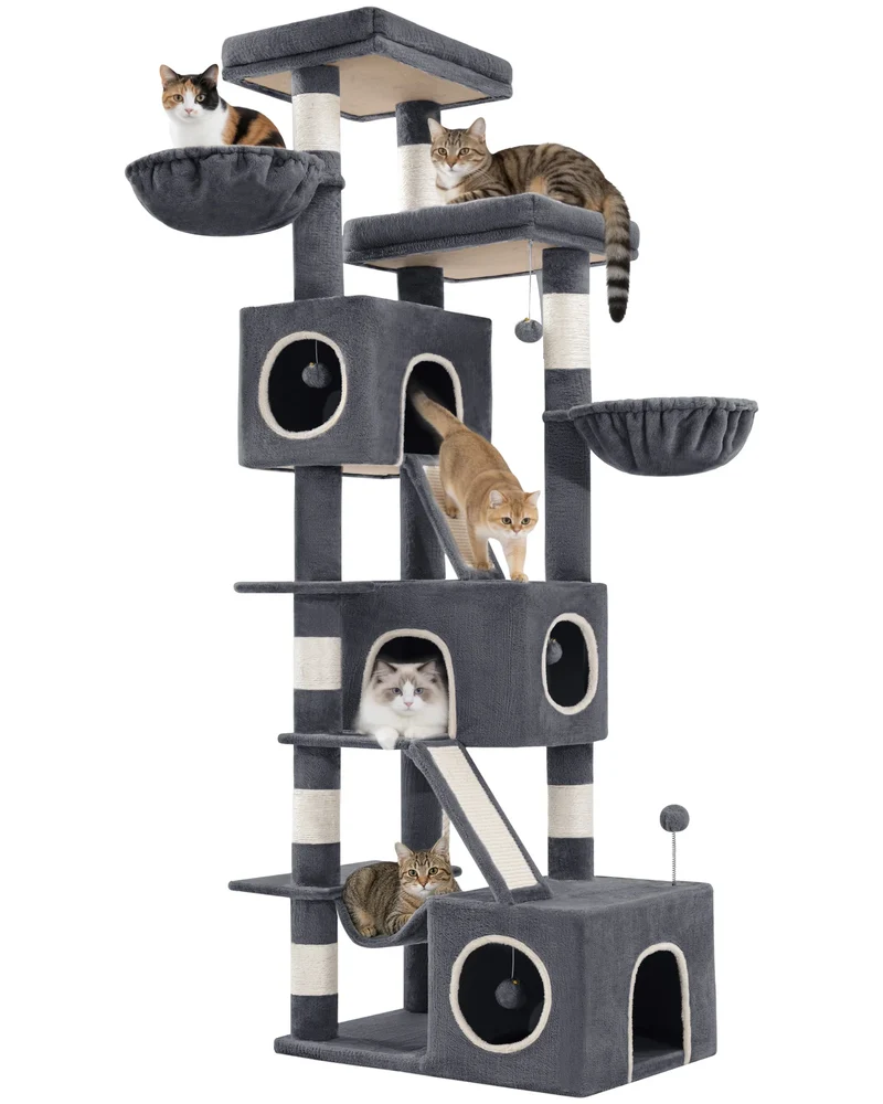 Arbre à Chat XXL 213 cm Maine Coon avec 3 Niches, Hamac et 7 Griffoirs Sisal – Modèle "Le Grand Castel"