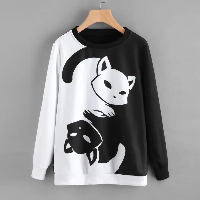 Pull Noir et Blanc Chat
