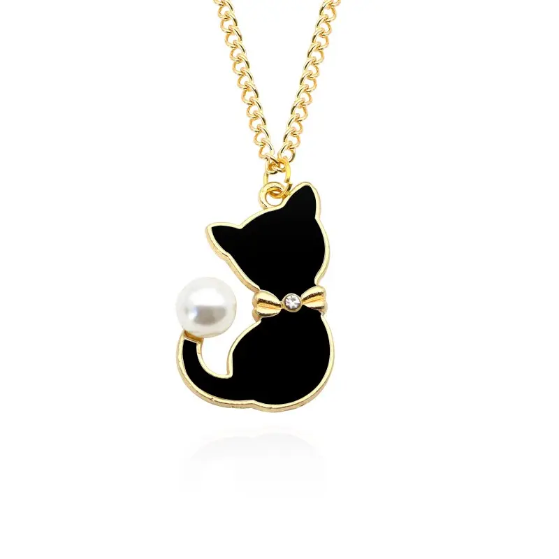 Pendentif Chat Noir et Perle