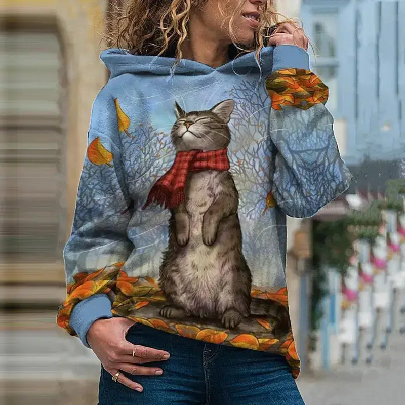 Sweat Chat à Capuche Confortable Motif Félin