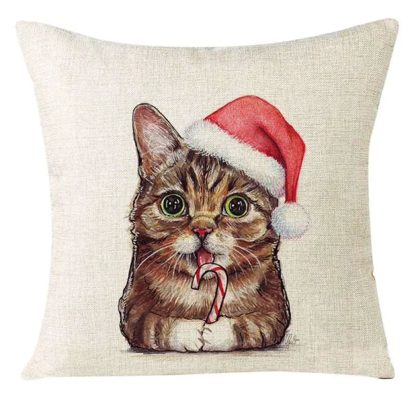 Housse de Coussin Chat de Noël