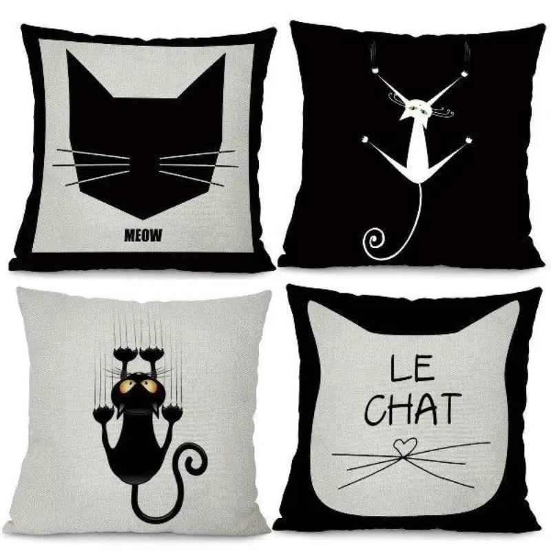 Housse de coussin Chat Bicolore - x 4