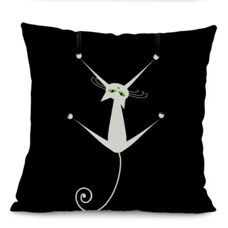 Housse de coussin Noire avec Chat Blanc