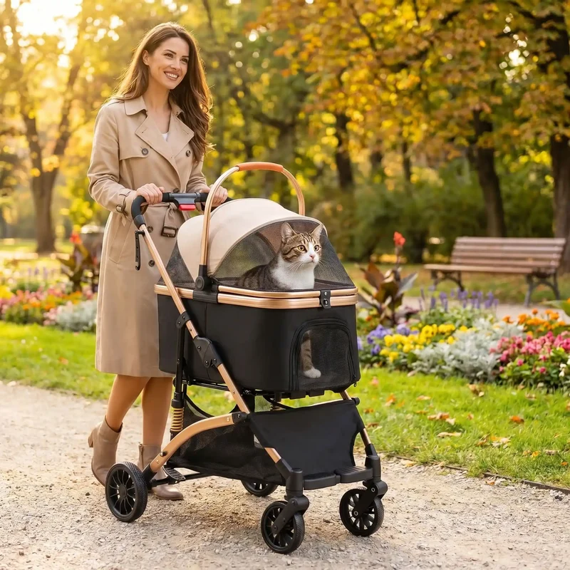 Poussette pour chat 2 en 1 - Panier détachable