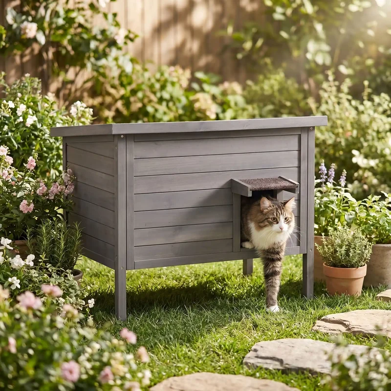 Niche chat extérieur - en bois avec isolation mousse
