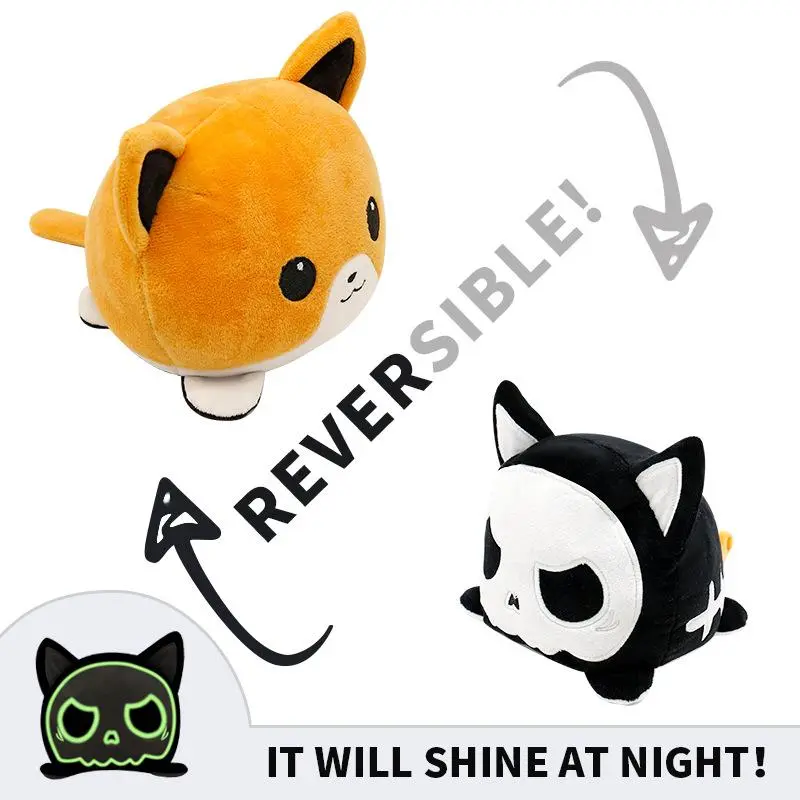 Peluche Réversible Chat Orange Tête de Mort