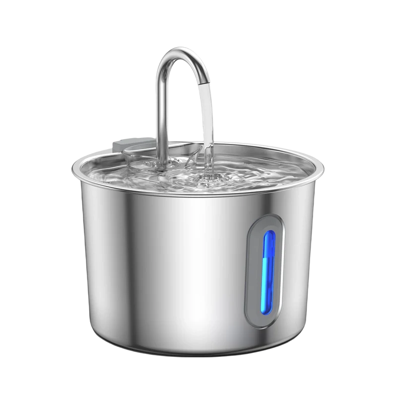 Fontaine à eau pour chat 2,2L en acier inoxydable avec filtration triple ultra silencieuse "Perle d’Eau"
