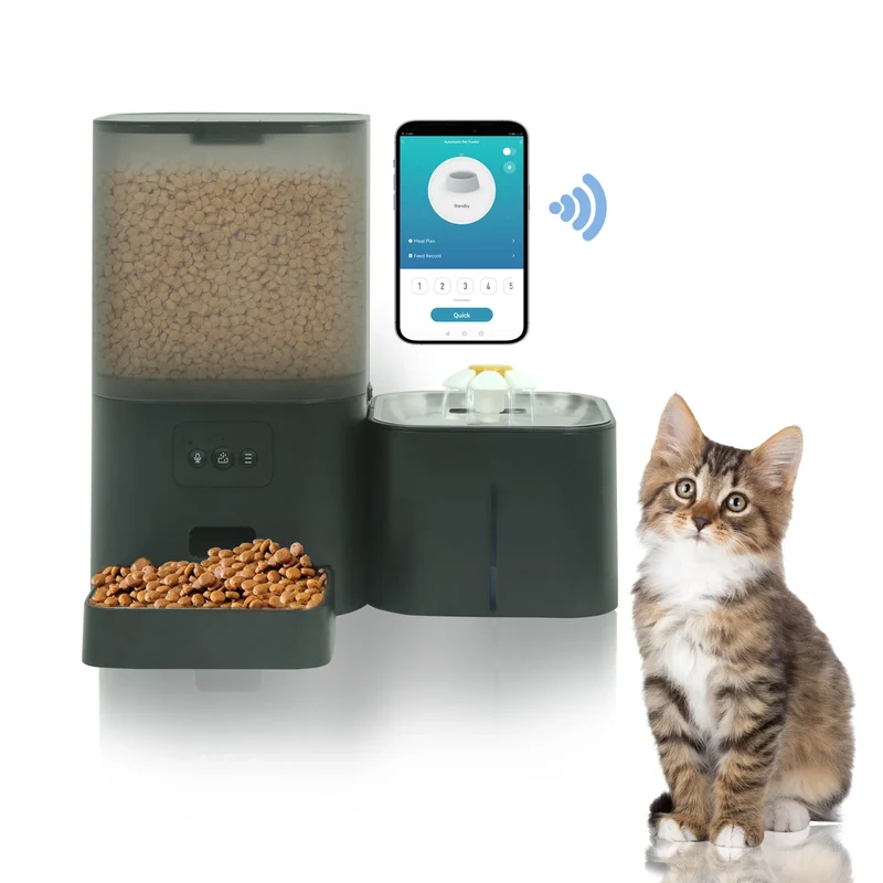 Distributeur automatique de croquettes pour chat connecté 2-en-1 avec fontaine 2,5L "Compagnon Zen"