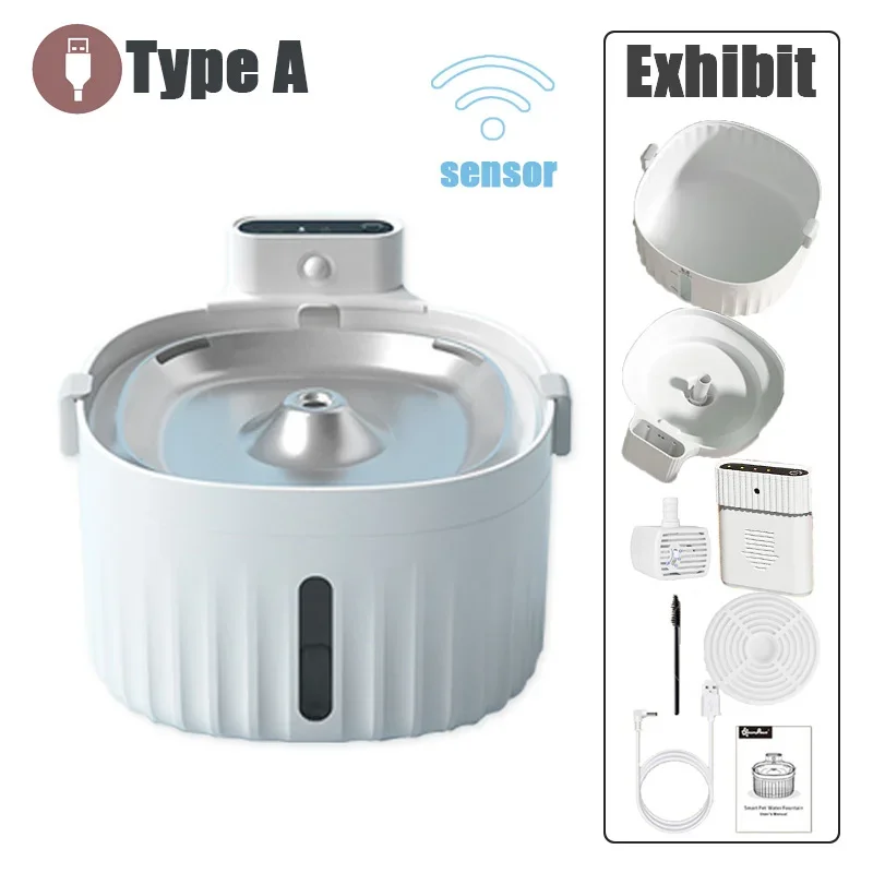 Fontaine à eau pour chat 2L sans fil avec capteur de mouvement et acier inoxydable "Onde Féline"