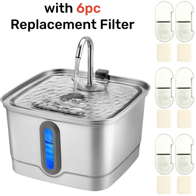 Fontaine à eau pour chat en inox 3L avec filtration "Source Argentée"