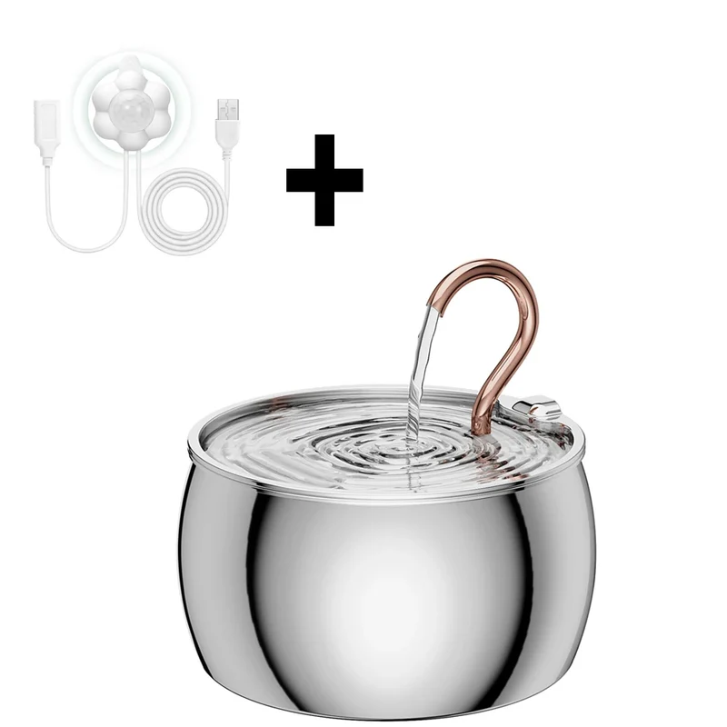 Fontaine à eau pour chat en acier inoxydable automatique ultra silencieuse "Perle d’Argent"