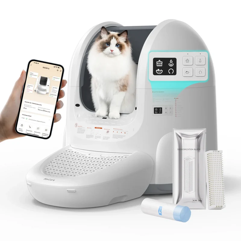 Bac à litière autonettoyant connecté 65L – Amicura Cura 2 – Modèle "SmartClean Elite"