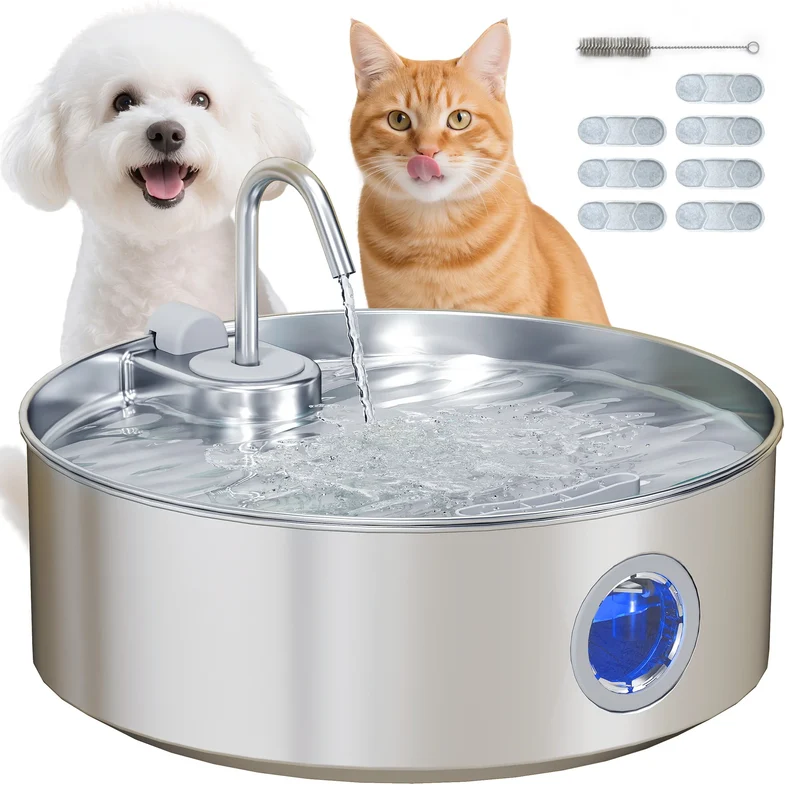 Fontaine à eau pour chat 7L en acier inoxydable avec triple filtration silencieuse "Grande Source"