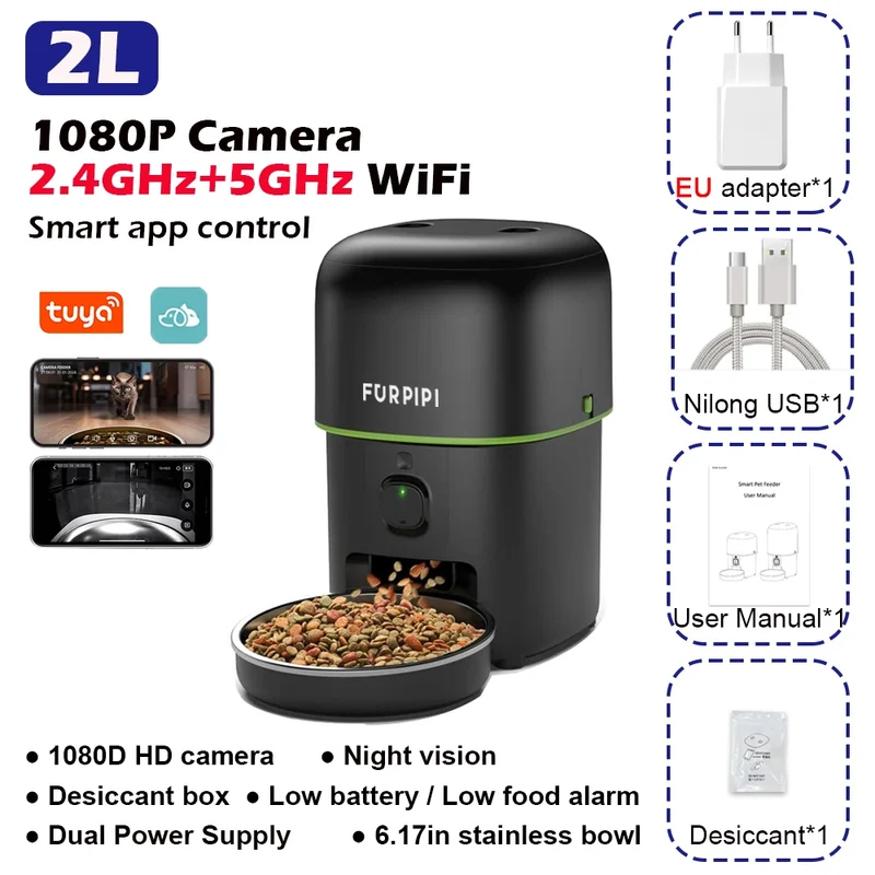 Distributeur automatique de nourriture pour chat connecté avec caméra 1080P "MimiGarde"