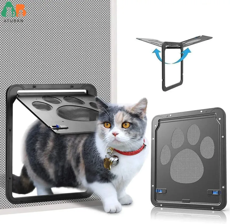 Chatière pour chat "Patte Libre" – Porte moustiquaire magnétique avec design empreinte