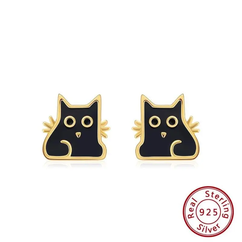 Boucles d'oreilles Chat Or et Noir