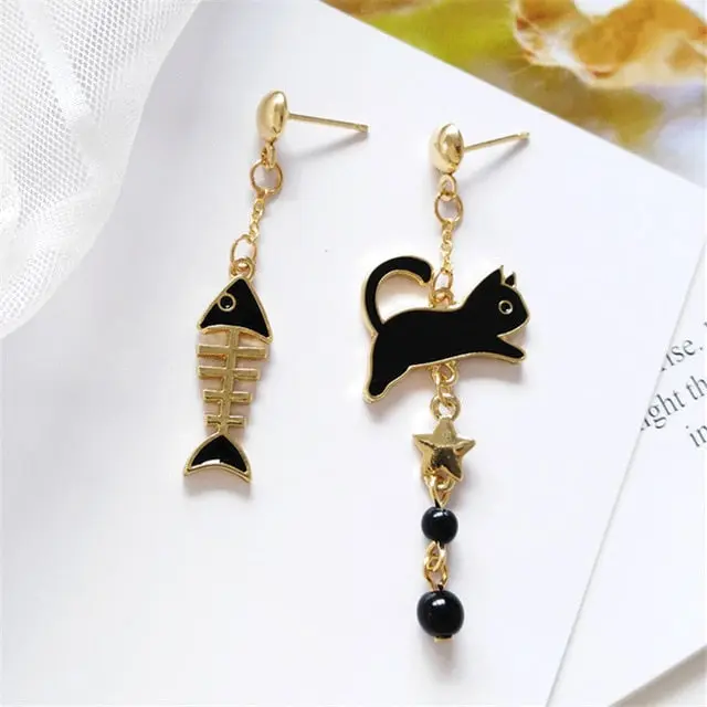 boucles d'oreilles Chat et Poisson