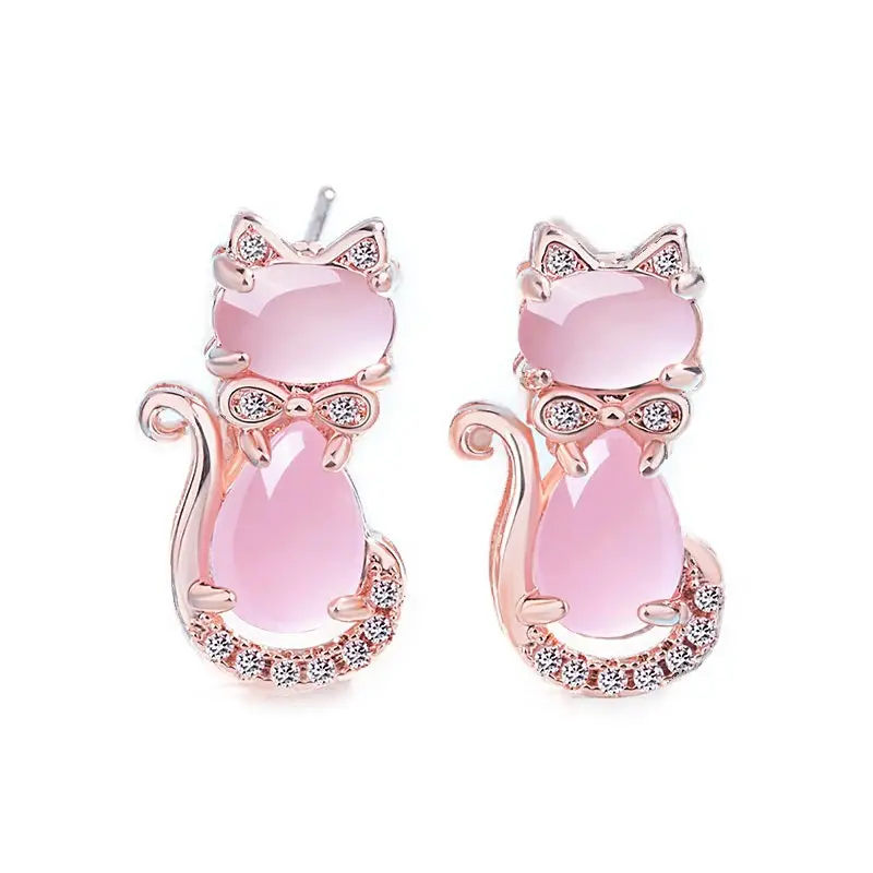 Boucles d'oreilles Chat en Or Rose