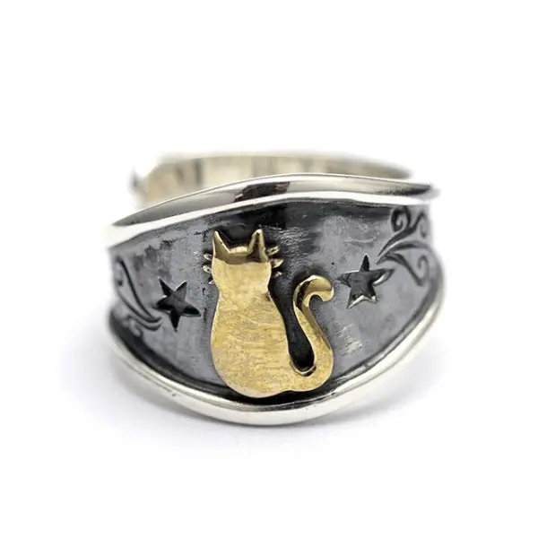 Bague Chat en Or dans les Etoiles (Argent)