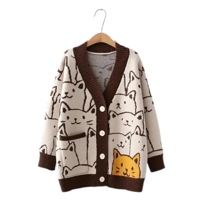 Sweat Cardigan Chat en Laine