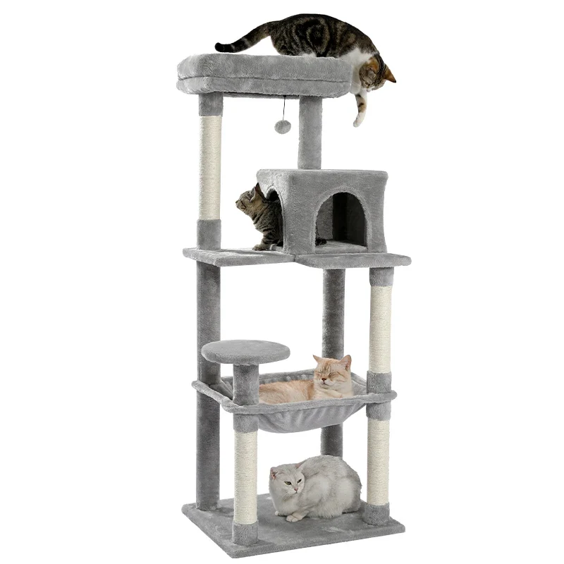 Arbre à chat en peluche gris ou beige - Modèle : "Minouland"