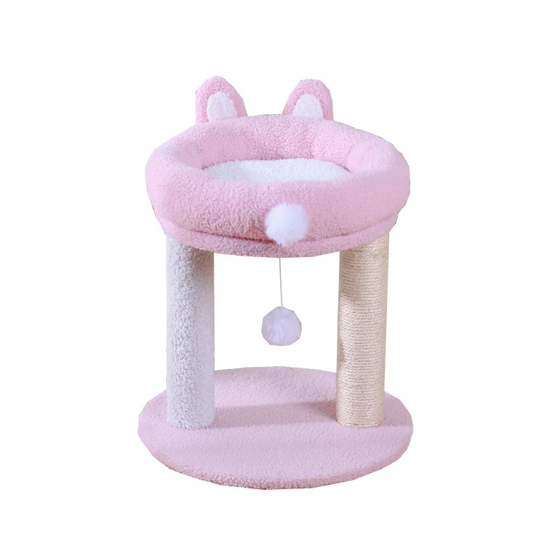 Arbre à chat design lapin rose en peluche rose - Modèle BunnyNest