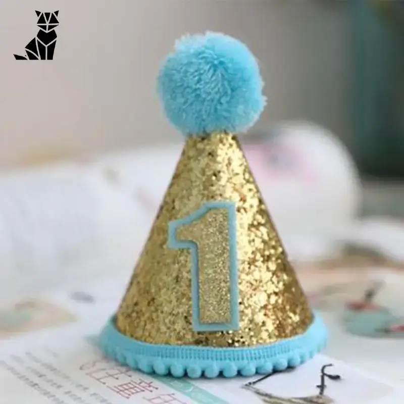 Chapeau Anniversaire Chat Pailleté avec Élastique