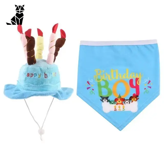 Chapeau Chien Anniversaire Tissu Doux avec Foulard