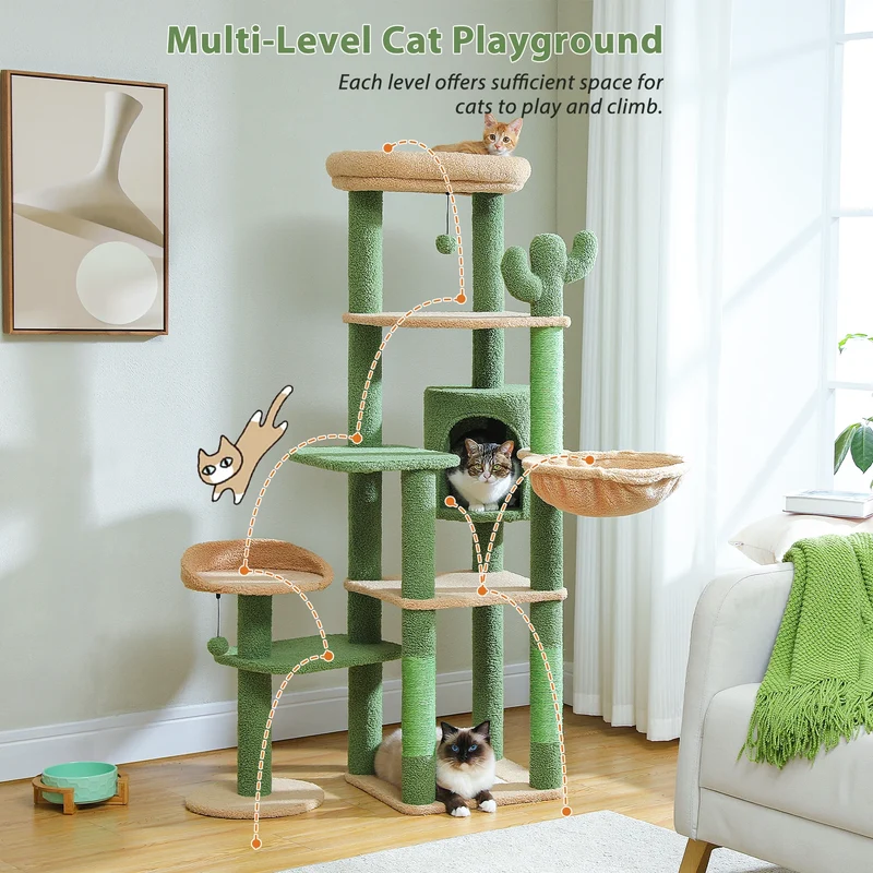 Arbre à chat Cactus avec condo et hamac - Modèle : "CactusPalace"