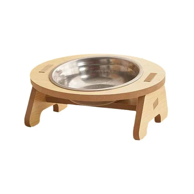 Gamelle chat surélevée - En acier inoxydable et support effet bois