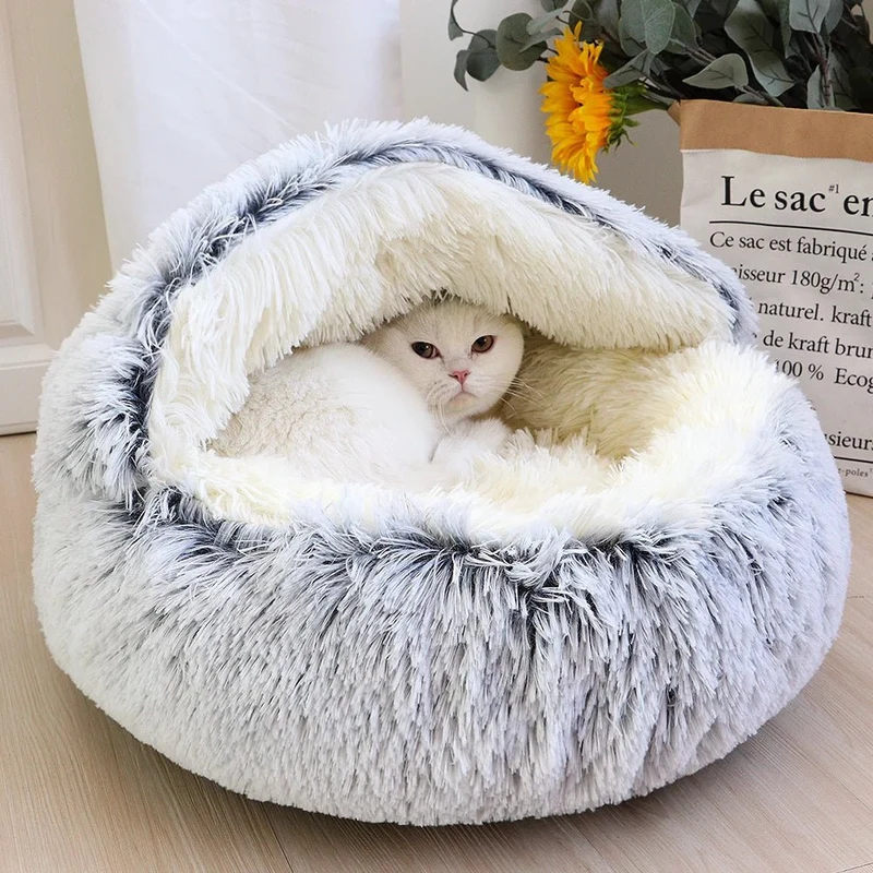 Coussin pour chat - gris avec abri