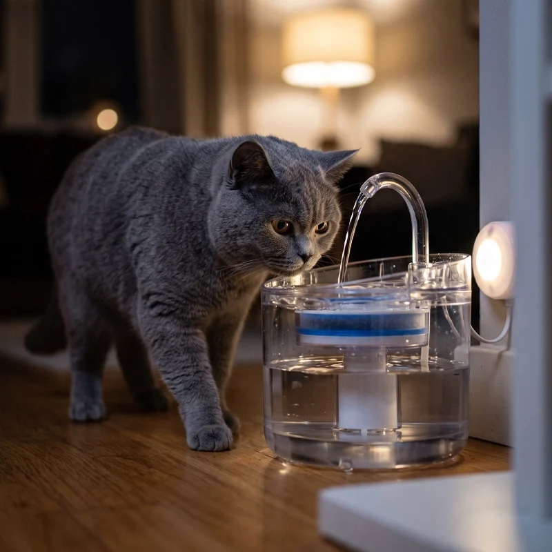 FONTAINE A EAU CHAT - TRANSPARENTE AVEC ROBINET (2L)