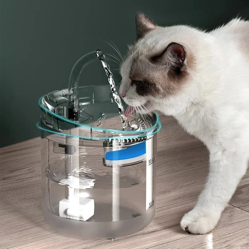 FONTAINE A EAU CHAT - TRANSPARENTE AVEC ROBINET (2L)