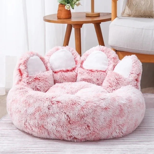Coussin chat - rose en forme de patte d'ours