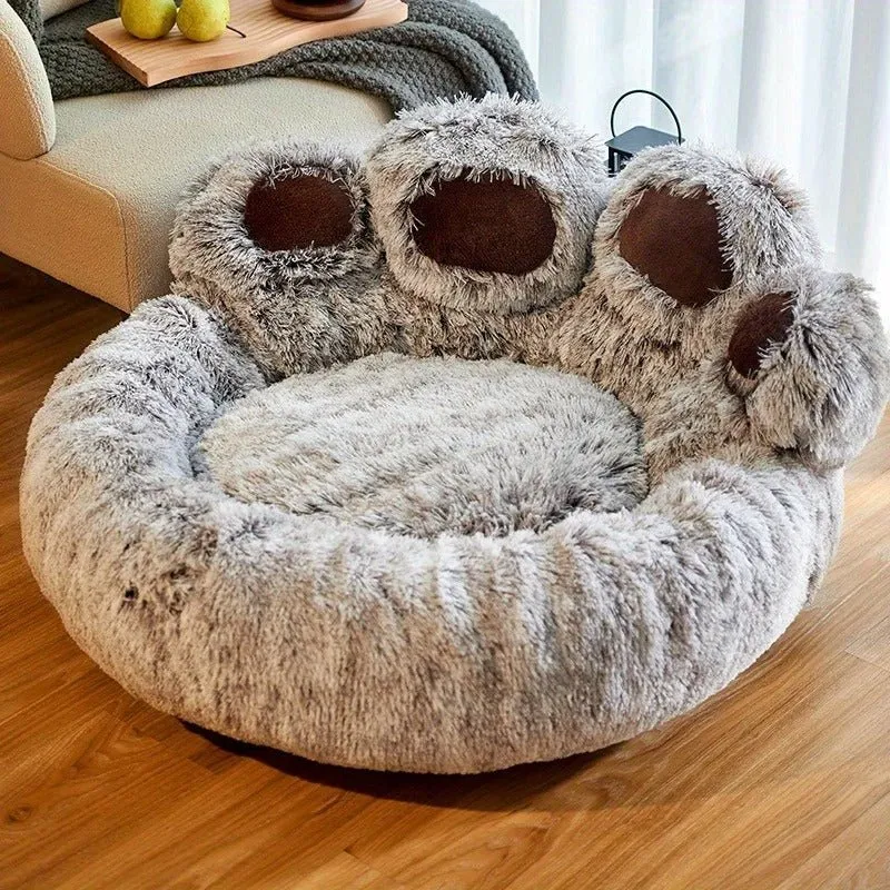 Coussin chat - gris en forme de patte d'ours