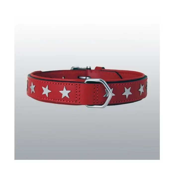 Collier cuir rouge étoile 20mm chien