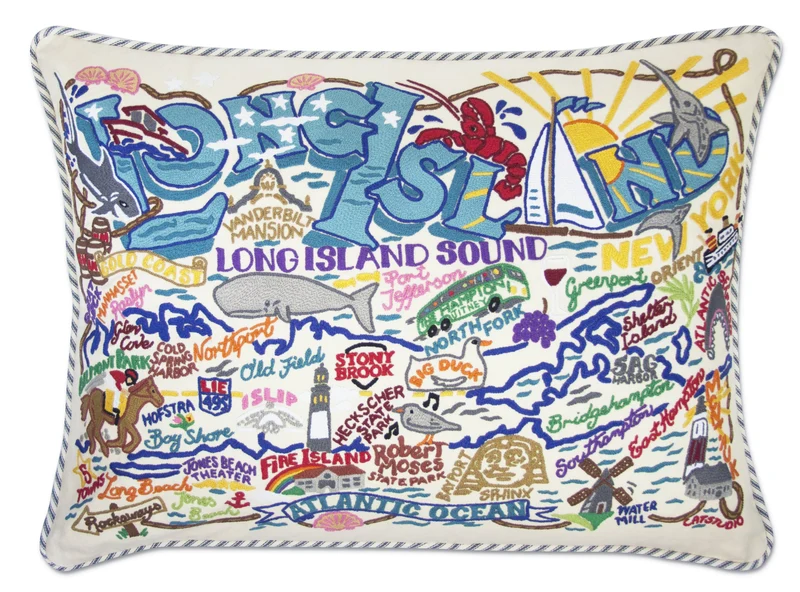 Long Island Embroidered CatStudio Pillow