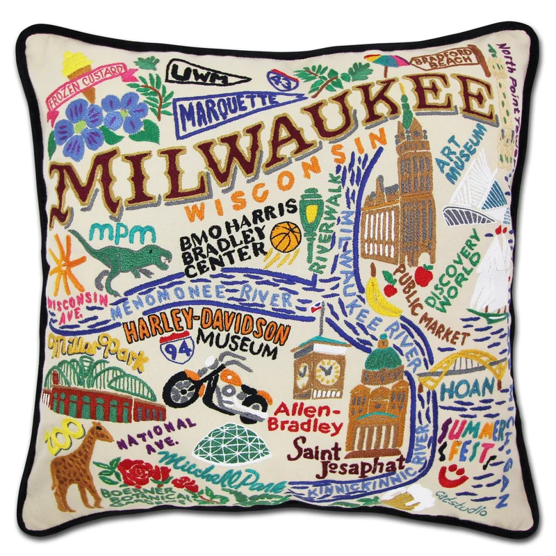 Milwaukee Embroidered CatStudio Pillow