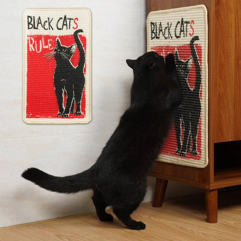 Black Cat Art-Inspired Sisal Scratching Mat for Furniture Protector Post and Cat Tree