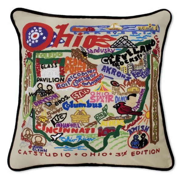 Ohio Embroidered CatStudio State Pillow