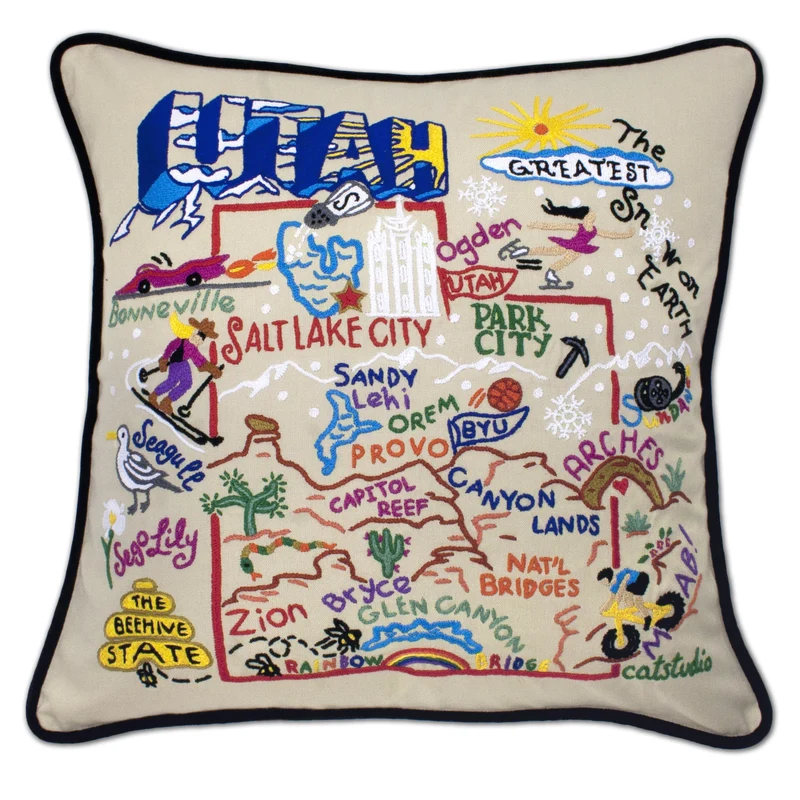 Utah Embroidered CatStudio State Pillow