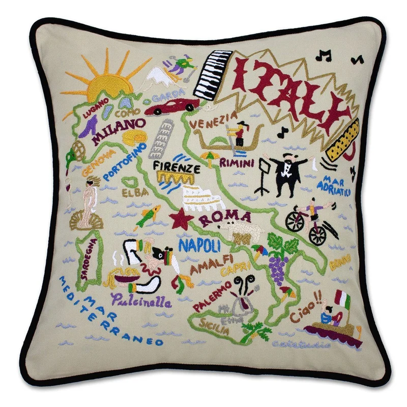 Italy Embroidered CatStudio Pillow