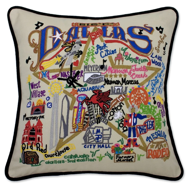 Dallas Embroidered CatStudio Pillow