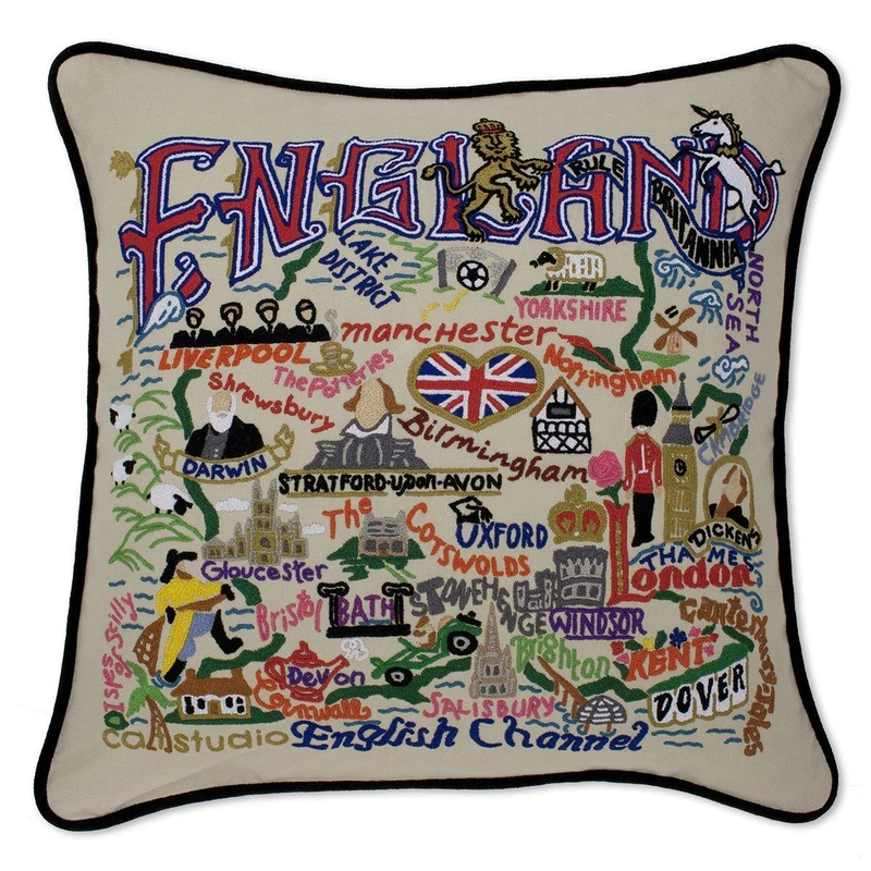England Hand Embroidered CatStudio Pillow